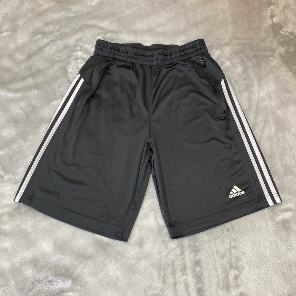 Adidas Athletic Shorts Mens Medium Black Climalite 3-Stripe Zipper Pockets